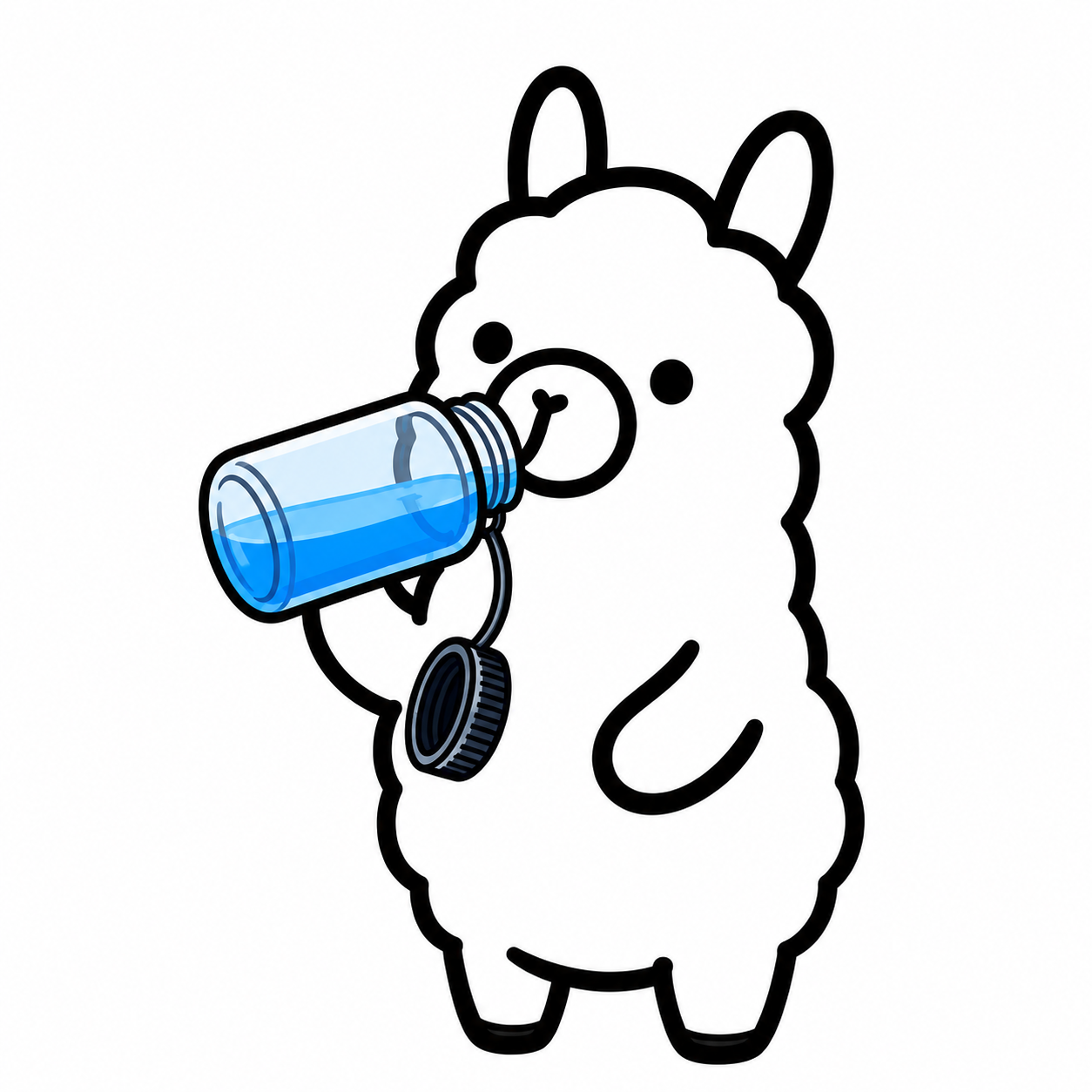 A cartoon llama drinking from a blue water bottle — the Ollama mascot, sipping from reHydrate's bottle.